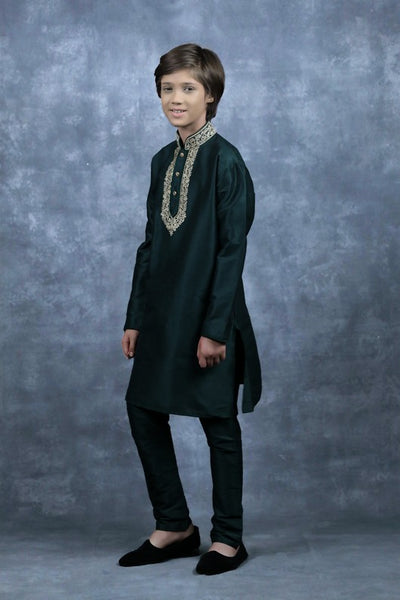 Dark Green Kids Kurta Pajama Indian Boys Suit - Asian Party Wear