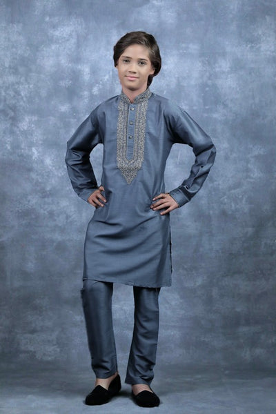 Grey Eid Kurta Pajama Boys Formal Suit - Asian Party Wear
