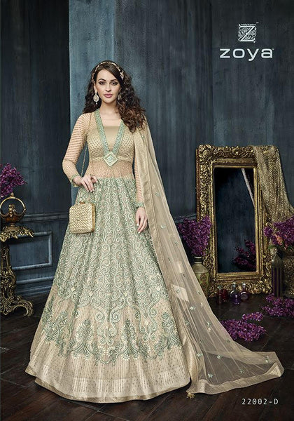 22002-D GREEN ZOYA CELEBRITY HEAVY EMBROIDERED INDIAN BRIDAL WEDDING LEHENGA - Asian Party Wear