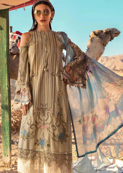 BEIGE EMBROIDERED PAKISTANI DESIGNER READYMADE LAWN SUIT - Asian Party Wear