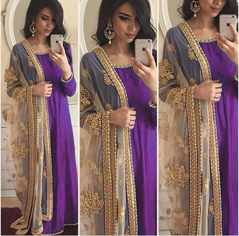 PURPLE ANARKALI DRESS WITH EMBROIDERED DUPATTA - Asian Party Wear
