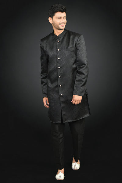 Black Indian Mens Prince Suit Designer Wedding Menswear - Asian Party Wear