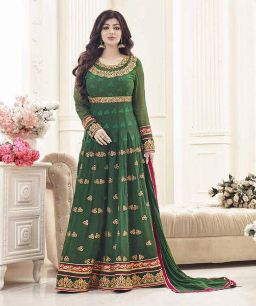 Green Heavy Embroidered Gown Indian Anarkali Dress - Asian Party Wear