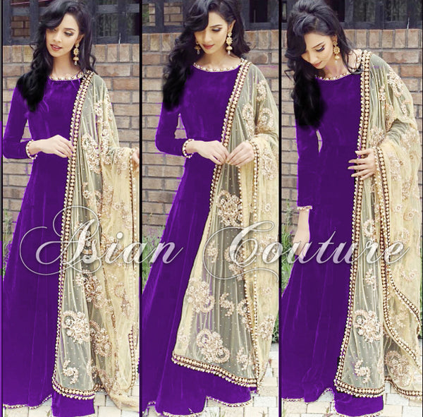 AS-103 PURPLE PAYAL SEMI STITCHED GEORGETTE ANARKALI SUIT WITH EMBROIDERED DUPATTA - Asian Party Wear