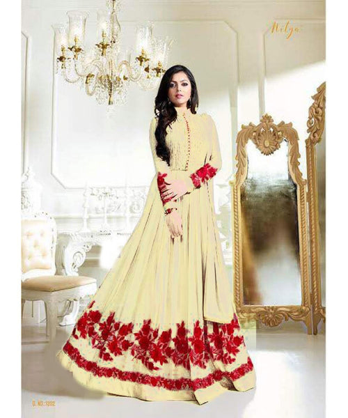 CREAM RED NITYA GEORGETTE ANARKALI SUIT - Asian Party Wear