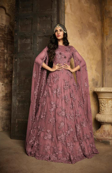 Burgundy Pink Ready To Wear Ethnic Gown - Asian Party Wear