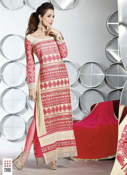 Pink Pakistani Style Long Kameez Malaika Arora Khan Suit - Asian Party Wear