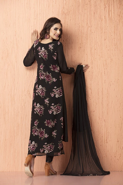 AC-96 BLACK GEORGETTE PRINTED READY MADE SALWAR SUIT - Asian Party Wear