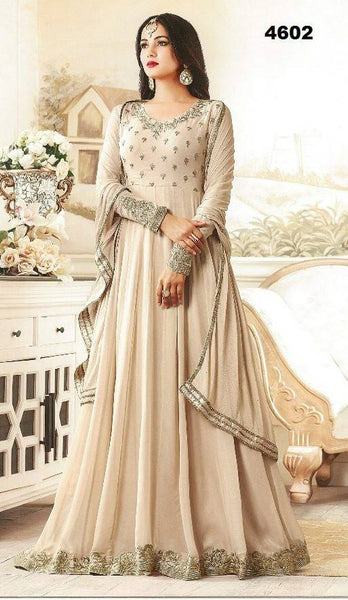 CREAM WEDDING WEAR INDIAN ANARKALI DRESS - Asian Party Wear