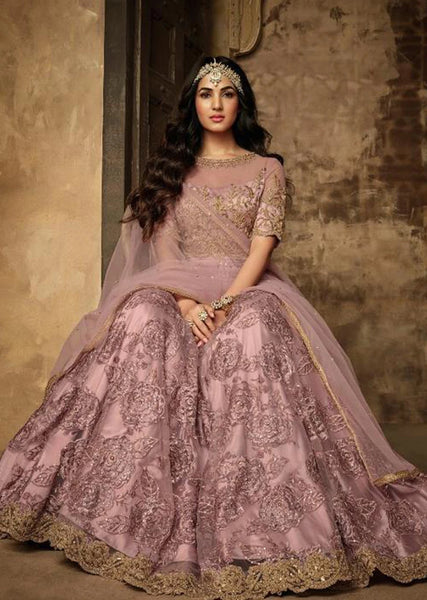Rose Pink Indian Ethnic Wedding Anarkali Gown - Asian Party Wear
