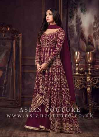 STUNNING INDIAN DESIGNER MAROON LEHENGA GOWN - Asian Party Wear