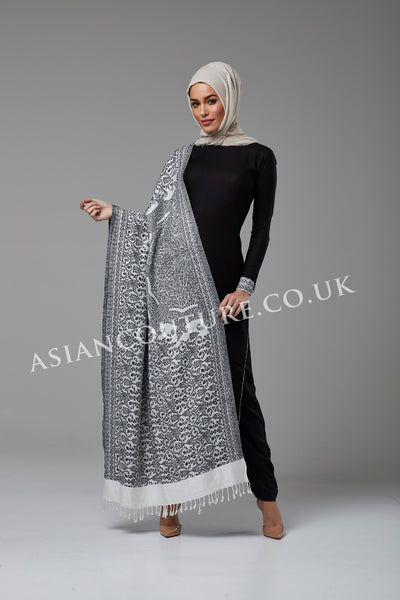 ZAC-801 BLACK WINTER WEAR READY MADE PAKSITANI STYLE OUTFIT WITH WARM SHAWL - Asian Party Wear