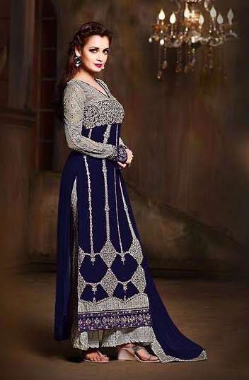 26003-D NAVY BLAZER BLUE AND GREY MOHINI GLAMOUR SEMI STITCHED SALWAR SUIT - Asian Party Wear