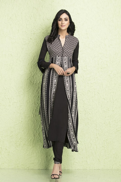 AC-113 BLACK JACKET STYLE READY MADE CHURIDAR SUIT - Asian Party Wear