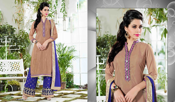 Brown & Blue Palazzo Suit Indian Party Outfit - Asian Party Wear
