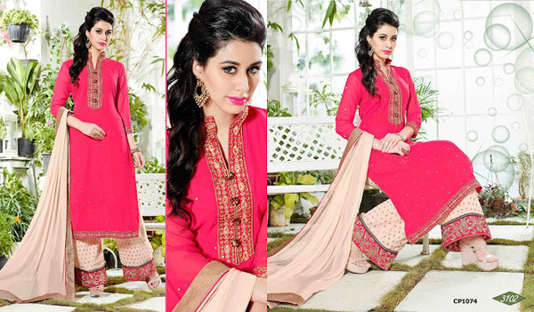Pink & Beige Georgette Palazzo Suit Indian Salwar Kameez - Asian Party Wear