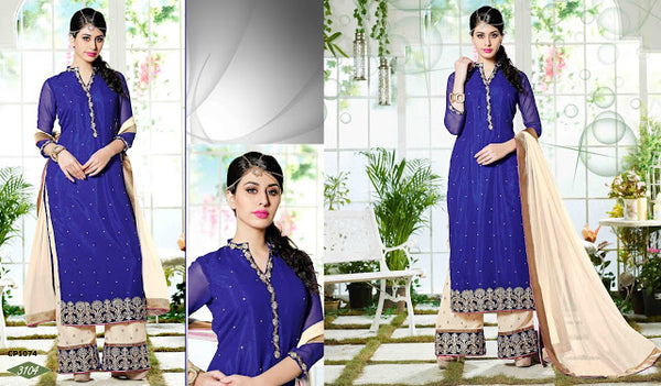 Classic Blue & Beige Palazzo Suit Indian Party Dress - Asian Party Wear