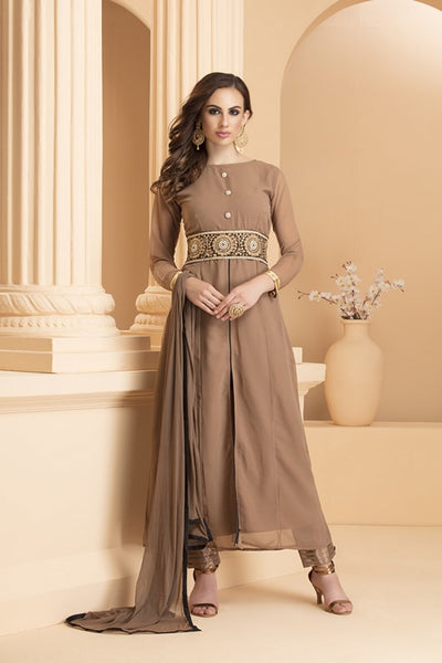 AC-155 COFFEE SLIT STYLE PARTY WEAR READY MADE INDIAN SUIT - Asian Party Wear