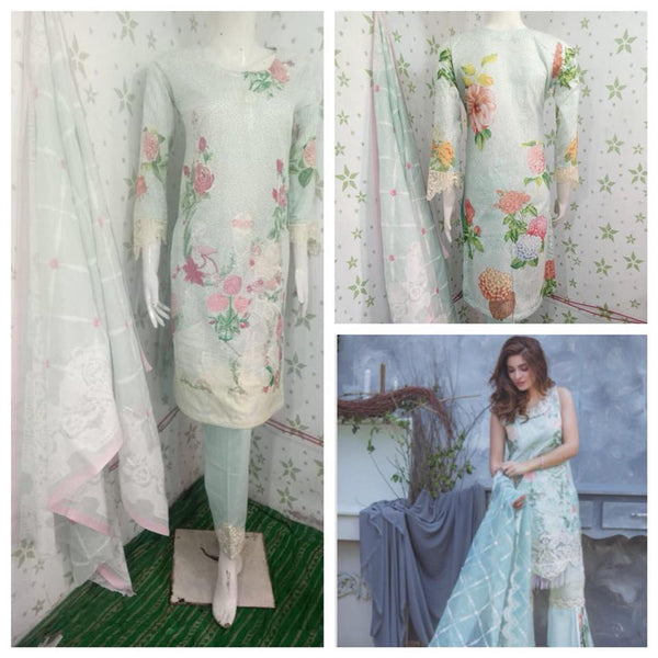 SKY BLUE SUMMER LAWN READY MADE PAKISTANI SALWAR SUIT - Asian Party Wear