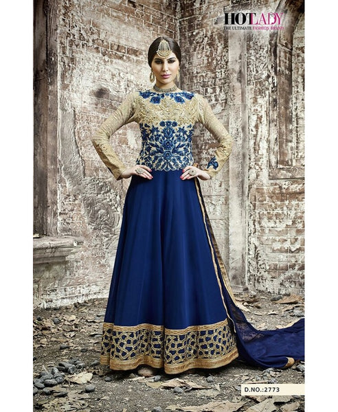 5513 ROYAL BLUE SAFEENA HOT LADY EMBROIDERED ANARKALI SUIT - Asian Party Wear