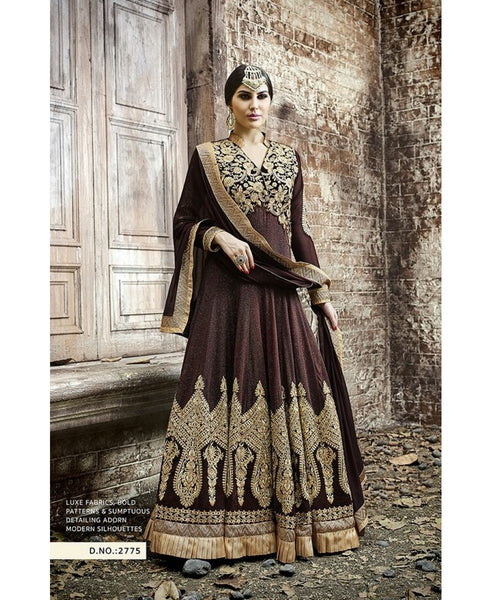 5511 DARK BROWN SAFEENA HOT LADY EMBROIDERED ANARKALI SUIT - Asian Party Wear
