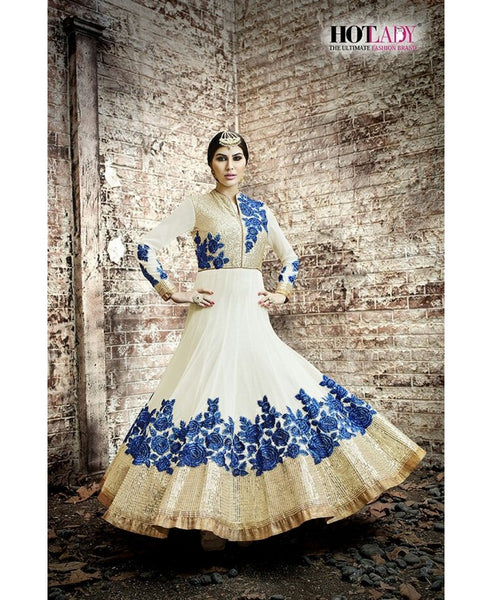 5510 OFF WHITE SAFEENA HOT LADY EMBROIDERED ANARKALI SUIT - Asian Party Wear