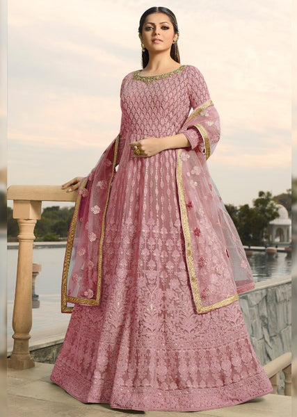 ROSE PINK INDIAN PAKISTANI EVENING GOWN - Asian Party Wear