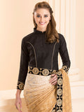 GOLD BEIGE OMBRE SAREE WITH STITCHED BLACK BLOUSE - Asian Party Wear
