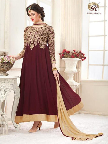 Dark Brown Heavy Embroidered Dress Indian Fancy Gown - Asian Party Wear