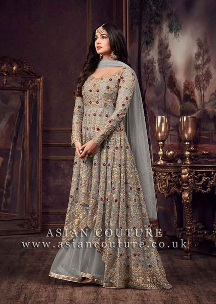 STUNNING INDIAN DESIGNER GREY LEHENGA GOWN - Asian Party Wear