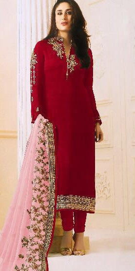SAMBA RED GEORGETTE SUIT WITH HEAVY WORK DUPATTA - Asian Party Wear