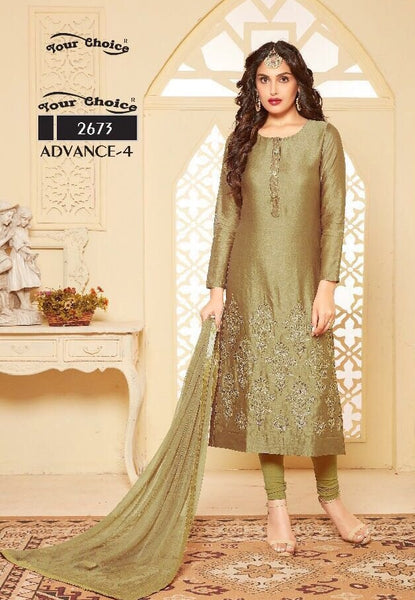 OLIVE GREEN EMBROIDERED READY MADE SALWAR SUIT - Asian Party Wear