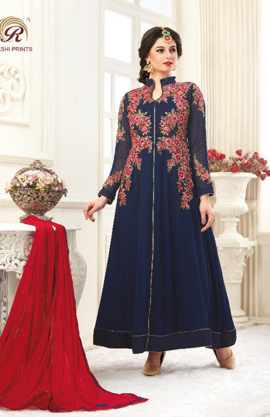 Blue Anarkali Suit Indian Sequin Dress - Asian Party Wear