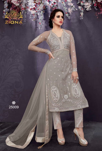 25009 GREY HEAVY EMBROIDERED INDIAN WEDDING SALWAR SUIT - Asian Party Wear