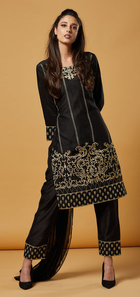 Black Designer Embroidered Pakistani Style Suit - Asian Party Wear