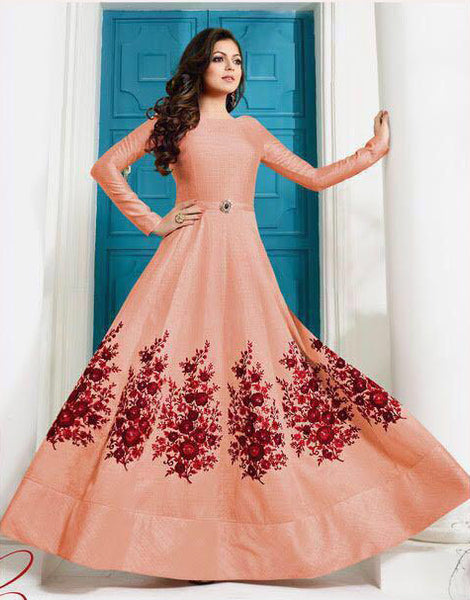 PEACHY SILK INDIAN PARTY WEAR GOWN - Asian Party Wear