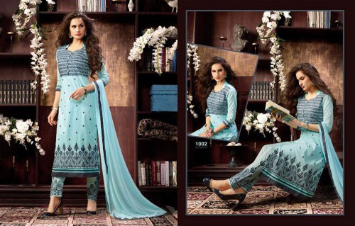 KIYAZA PENTAHOUSE SKY BLUE PURE COTTON SALWAR KAMEEZ SUIT - Asian Party Wear