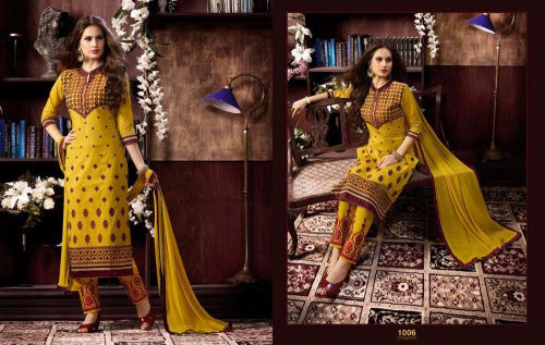 KIYAZA PENTAHOUSE YELLOW PURE COTTON SALWAR KAMEEZ SUIT - Asian Party Wear
