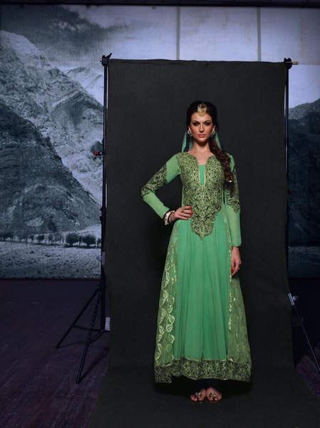 5005 RANGSUTRA GREEN FLASH ANARKALI STYLE WEDDING DRESS - Asian Party Wear