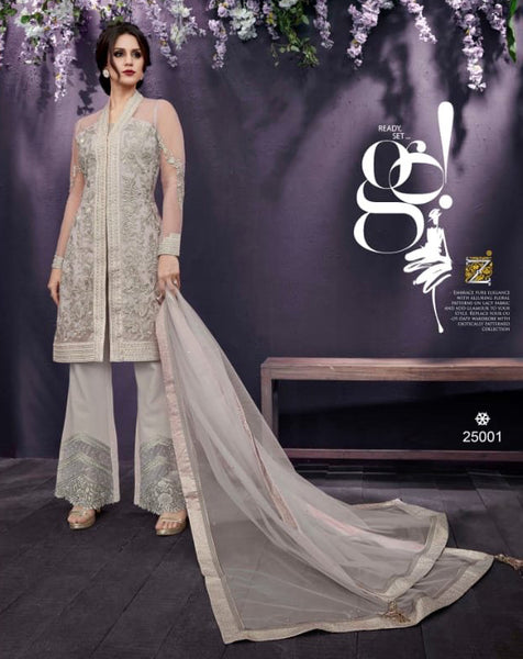 25001 SILVER HEAVY EMBROIDERED INDIAN WEDDING SALWAR SUIT - Asian Party Wear