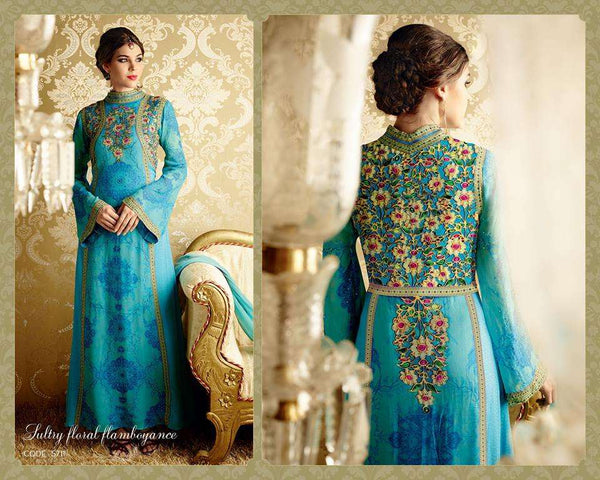 5711 BLUE AND MULTICOLOR HEER 8 BY KIMORA PARTY WEAR DESIGNER SUIT - Asian Party Wear