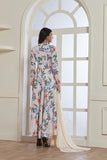 COCONUT MILK WHITE FOLIAGE PRINTED LONG READY MADE DRESS - Asian Party Wear