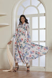 COCONUT MILK WHITE FOLIAGE PRINTED LONG READY MADE DRESS - Asian Party Wear
