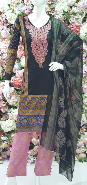 BLACK & ASH ROSE PRINTED LAWN COTTON READYMADE SUIT - Asian Party Wear