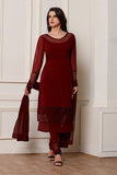 BERRY RED GEORGETTE DESIGNER READY MADE SALWAR SUIT - Asian Party Wear