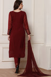 BERRY RED GEORGETTE DESIGNER READY MADE SALWAR SUIT - Asian Party Wear