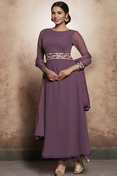 PURPLE ROSE CIRCULAR STYLE READY MADE SALWAR SUIT - Asian Party Wear