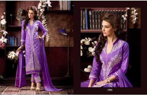 KIYAZA PENTAHOUSE PURPLE PURE COTTON SALWAR KAMEEZ SUIT - Asian Party Wear