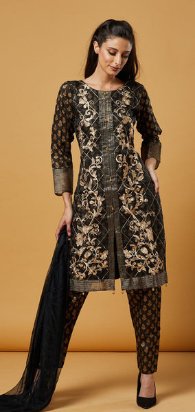 Black Ethnic Designer Embroidered Suit - Asian Party Wear