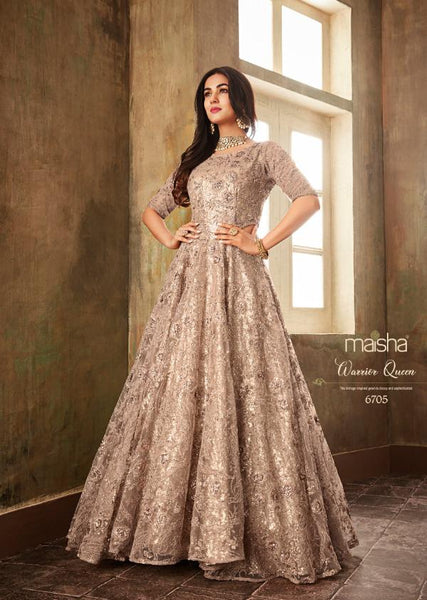STUNNING NEW BEIGE HEAVY EMBELLISHED INDIAN WEDDING GOWN - Asian Party Wear